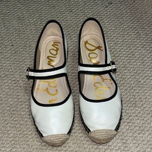 Black and cream Mary Jane Espadrille Flats with Black Trim